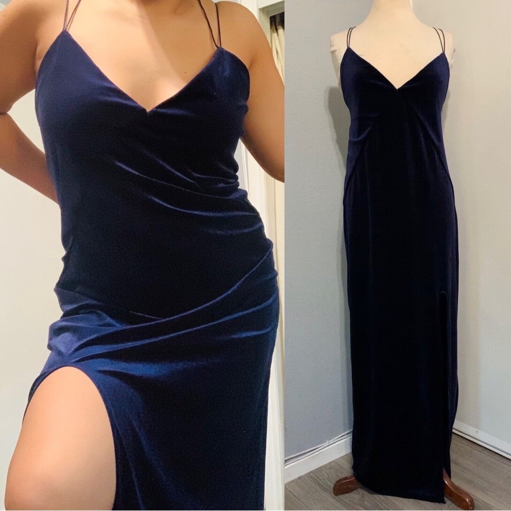 Zara Navy Velvet Strappy Dress